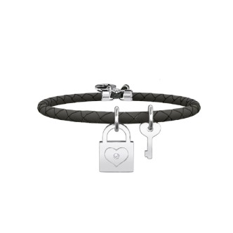 1 - Bracciale Kidult 731462 in pelle con ciondolo lucchetto in acciaio 316L e cristalli collezione Love