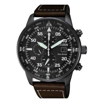 1 - Watch Citizen Chronograph steel man analog leather strap CA0695-17E Crono Aviator