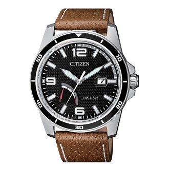 1 - Citizen watch only time steel man analog leather strap AW7035-11E Marine of Collection