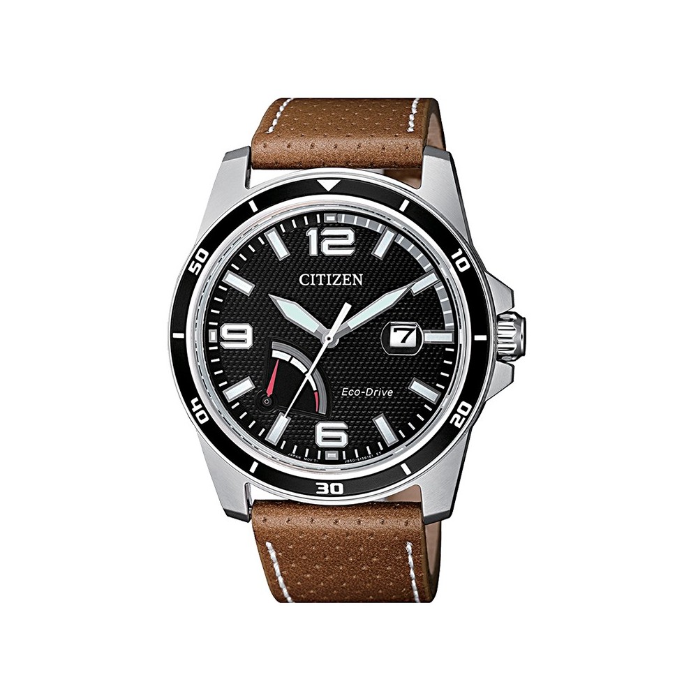 1 - Citizen watch only time steel man analog leather strap AW7035-11E Marine of Collection