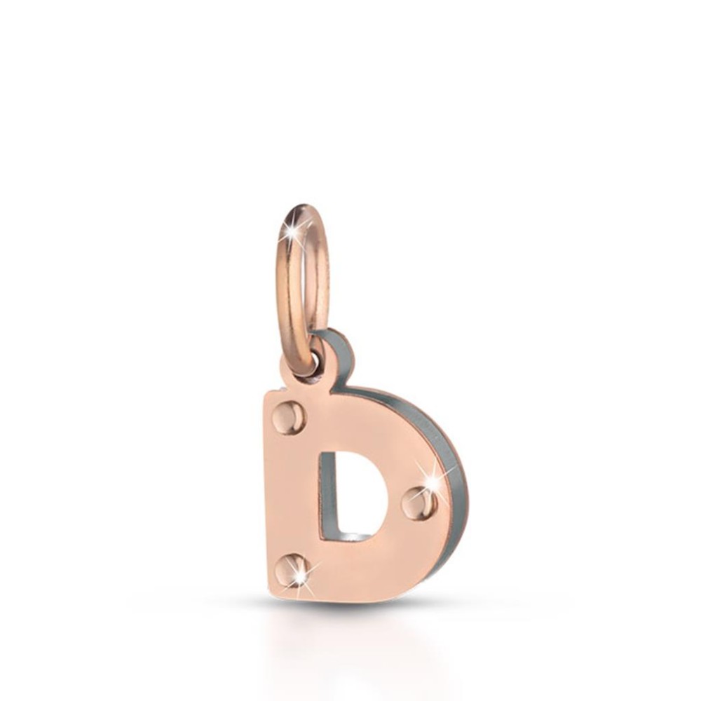 1 - Charm Le Bebè LBB170-D letter D in Rose Gold and silver of the line Lock your Love