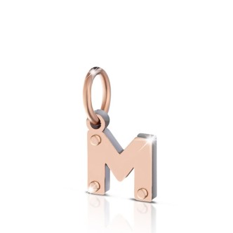 1 - Charm Le bebè LBB170-M lettera M in Oro Rosa e argento della linea Lock your Love