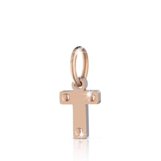 1 - Charm Le Bebè LBB170-T lettera T in Oro Rosa e argento della linea Lock your Love