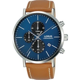 1 - Lorus watch steel man Analog chronograph leather strap RM325FX-9