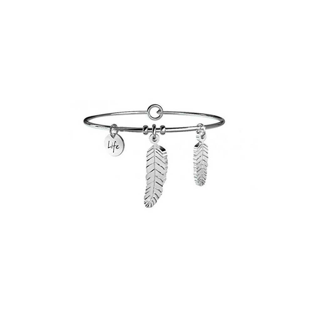 1 - Bracciale Kidult 731084 acciaio 316L piuma con cristalli collezione Nature