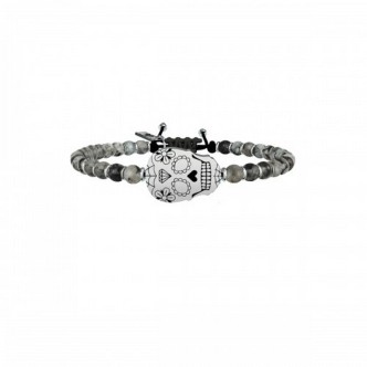 1 - Kidult bracelet 731412 Agata with skull pendant with enamel and crystals Symbols collection