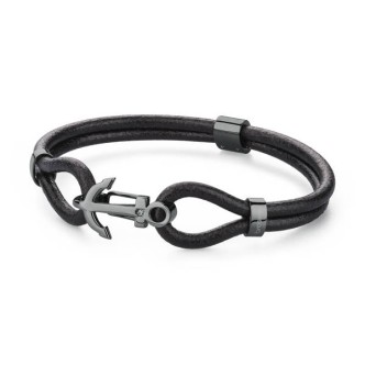 1 - Brosway BRN14B bracelet in black leather with PVD Gun Metal and Swarovski Marine collection