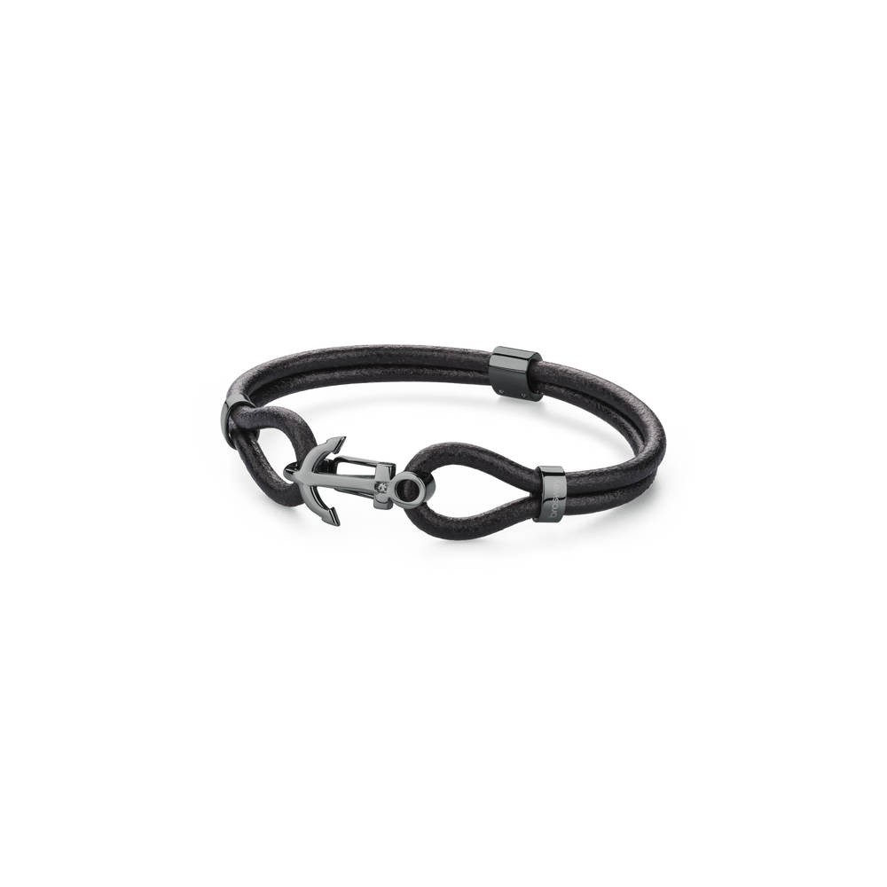 1 - Bracciale Brosway BRN14B in pelle nera con PVD Gun Metal e Swarovski collezione Marine