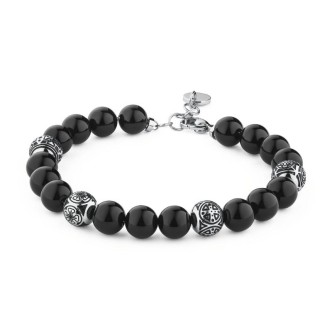 1 - Bracciale Brosway BRM14 con beads rotonde in acciaio, smalto nero e palline in onice nera collezione Karma