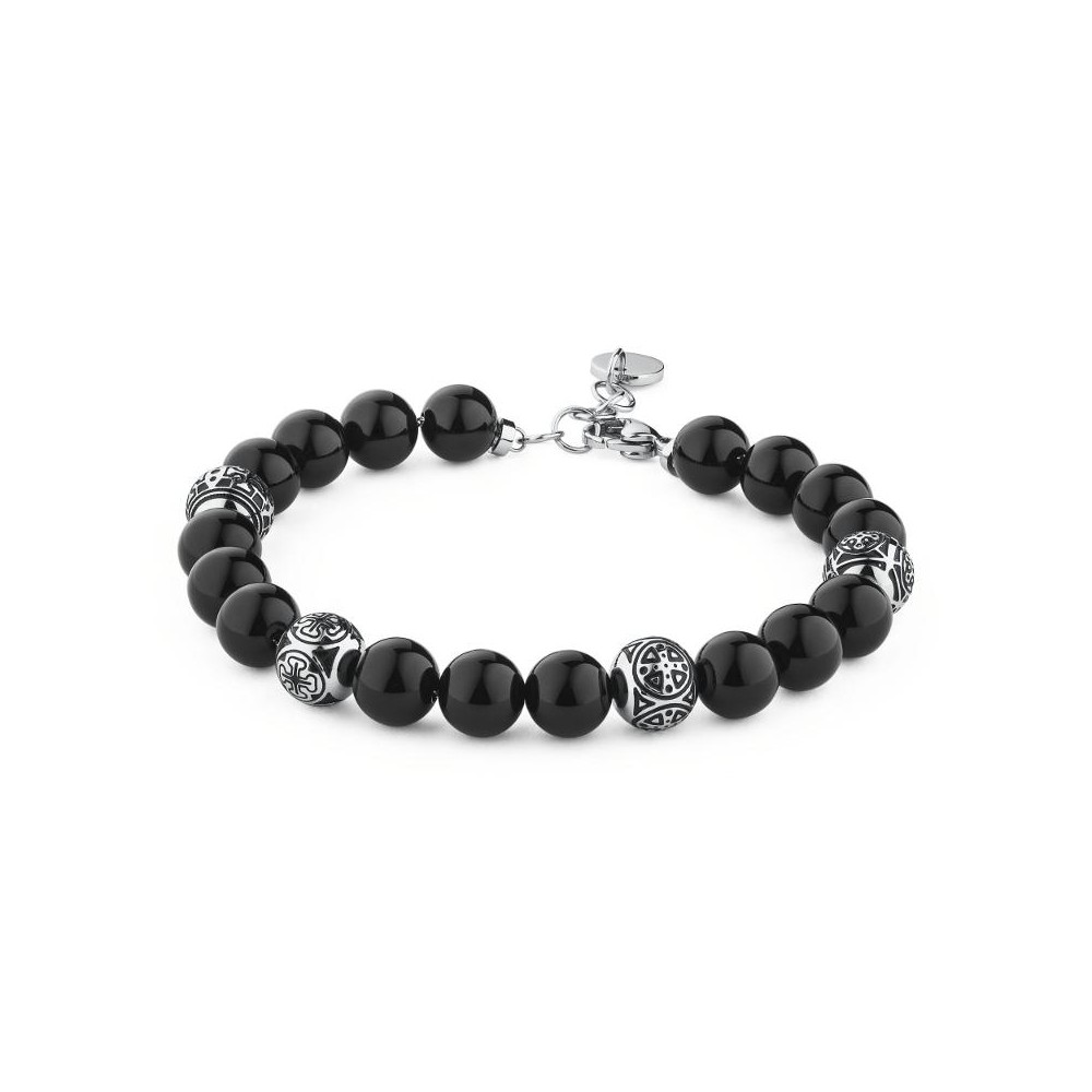 1 - Brosway BRM14 bracelet with round steel beads, black enamel and black onyx balls Karma collection