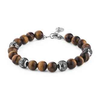 1 - Bracciale Brosway BRM12 con beads rotonde in acciaio, smalto e palline in occhio di Tigre collezione Karma