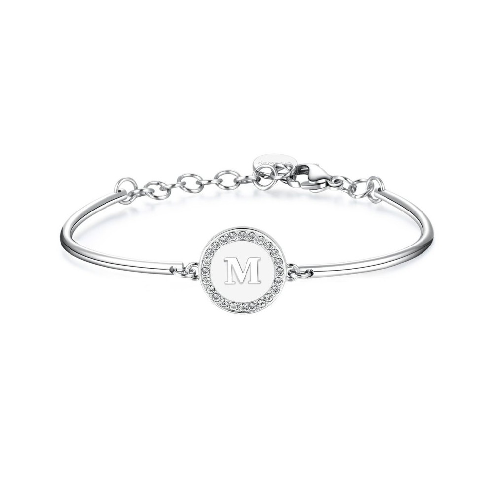 1 - Bracciale Brosway BHK136 in acciaio 316L piastrina con lettera M incisa con cristalli collezione Chakra