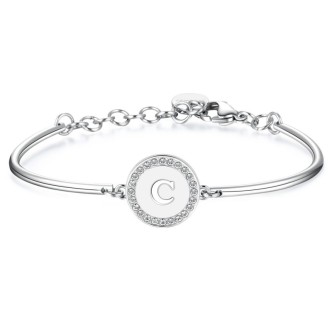 1 - Bracciale Brosway BHK126 in acciaio 316L piastrina con lettera C incisa con cristalli collezione Chakra