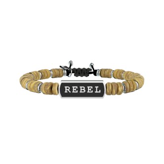 1 - Kidult 731405 wooden bracelet with "Rebel" plate Philosophy collection