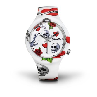 1 - Doodle steel watch only time unisex DOTA004 silicone strap Skull Mood