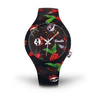 1 - Doodle steel watch only time unisex silicone strap DOTA005 Tattoo Mood