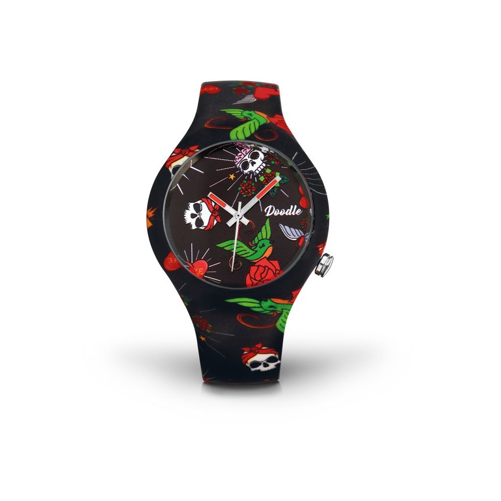 1 - Doodle steel watch only time unisex silicone strap DOTA005 Tattoo Mood