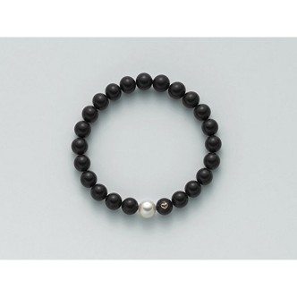 1 - Bracciale Miluna PBR1809V con perla col. bianco 8,5 - 9 e perle color onice nero tondo mm 8