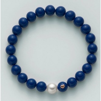 1 - Bracciale Miluna PBR2032 con perla col. bianco 8,5 - 9 e perle color lapislazzuli blu mm 8