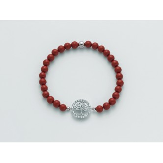 1 - Bracciale Miluna BR741-TPZ con perle corallo rosso e ciondolo Albero della vita con topazi