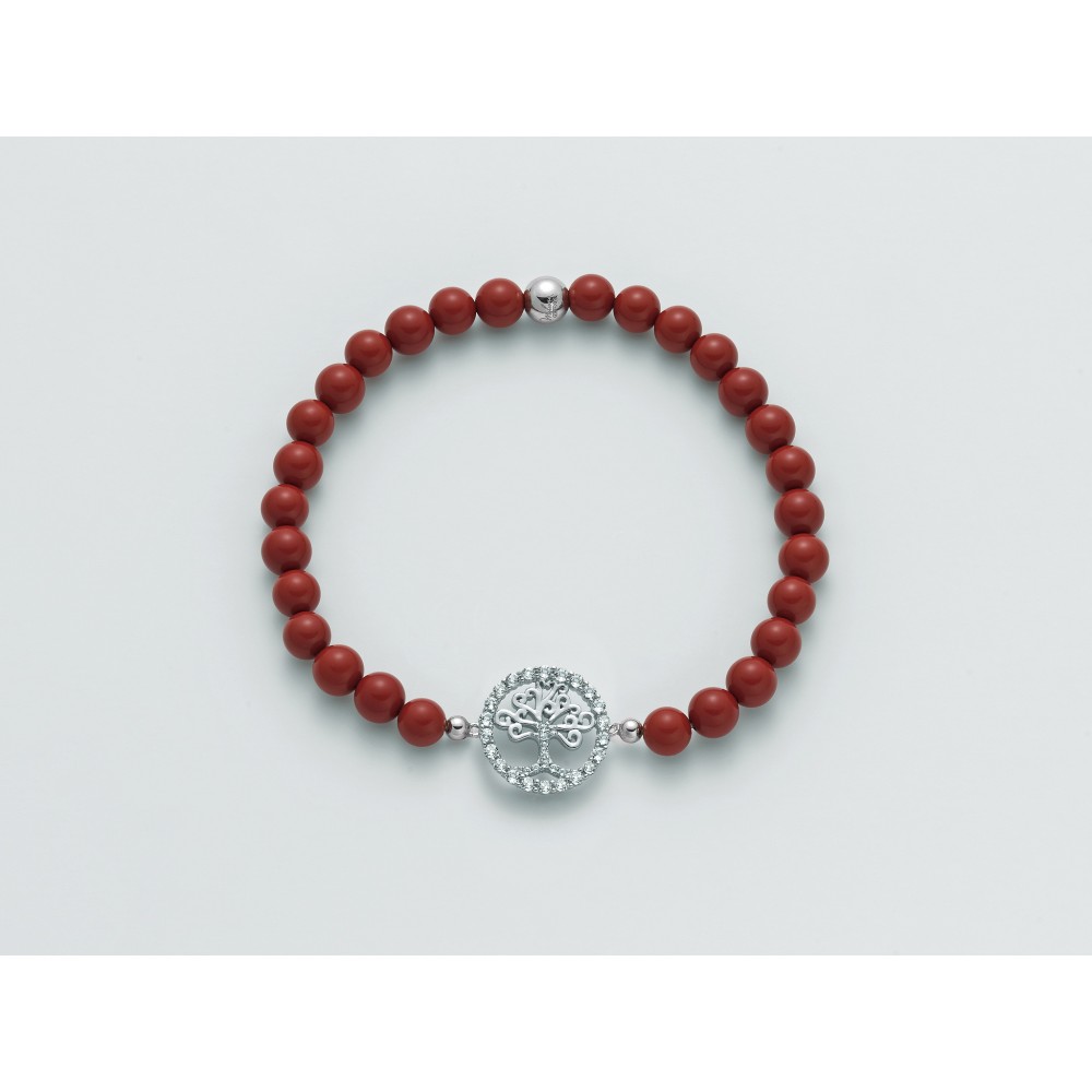 1 - Bracciale Miluna BR741-TPZ con perle corallo rosso e ciondolo Albero della vita con topazi