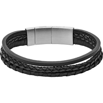 1 - Bracelet Fossil JF02935001 in black leather and stainless steel Casual Vintage