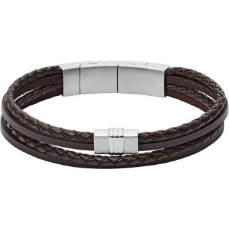 1 - Bracelet Fossil JF02934040 in brown leather and stainless steel Casual Vintage.