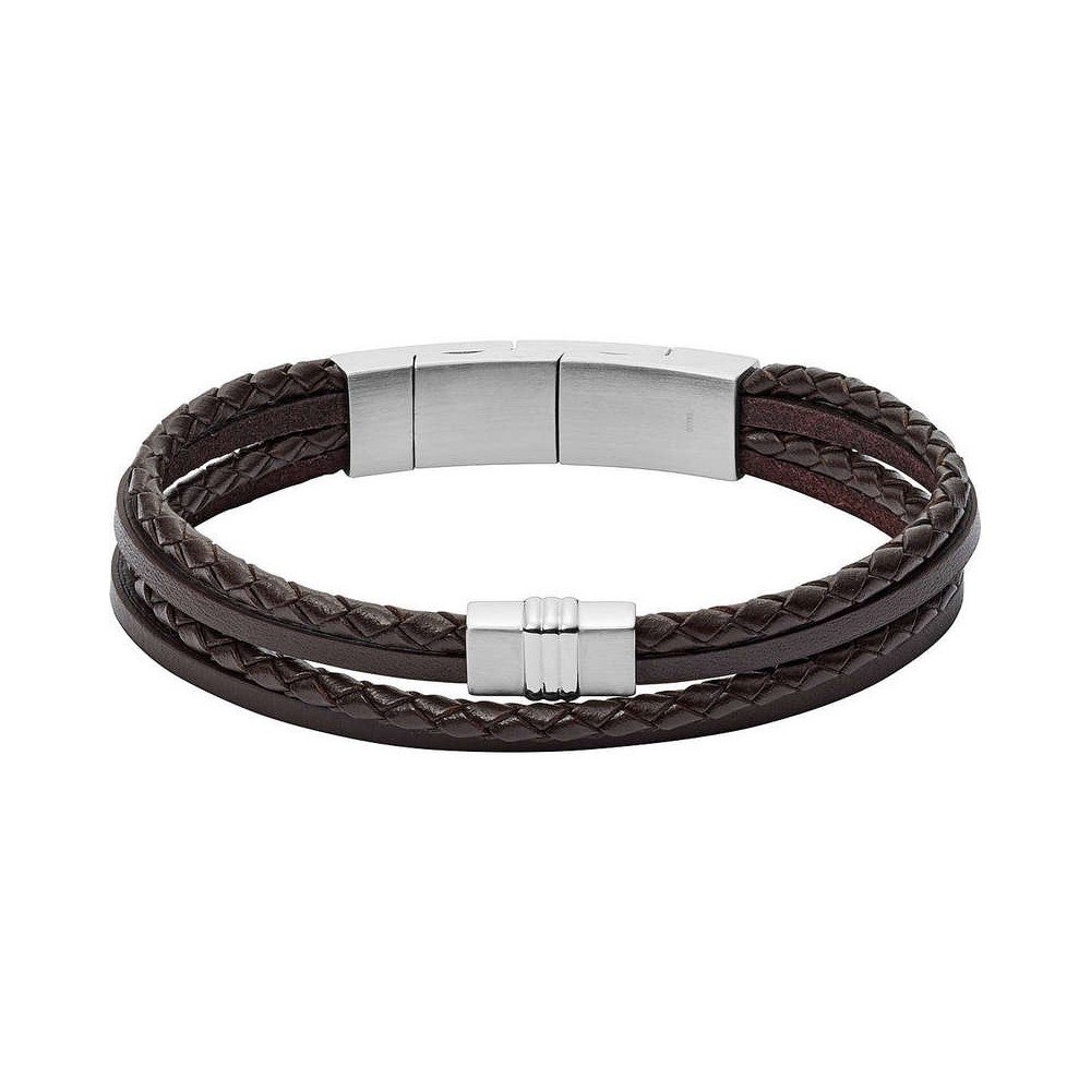 1 - Bracelet Fossil JF02934040 in brown leather and stainless steel Casual Vintage.