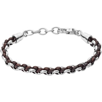 1 - Bracelet Fossil JF02936040 in brown leather and stainless steel Casual Vintage