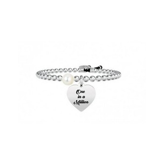 1 - Bracciale Kidult 731261 con sfere d'acciaio e ciondolo cuore con perla e cristalli collezione Love