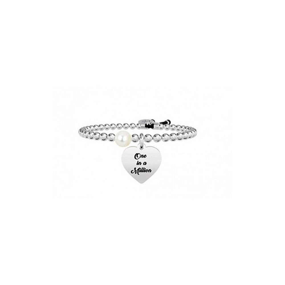 1 - Kidult 731261 bracelet with steel balls and heart pendant with pearl and crystals Love collection