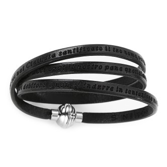 1 - Amen Ave Maria PNIT02-60 black leather bracelet