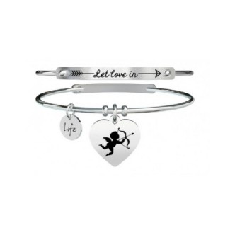 1 - Bracelet Kidult 731274 steel 316L cupid heart pendant with enamel and crystals Love collection