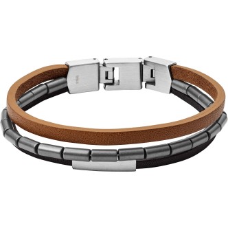 1 - Bracciale Fossil uomo JF03104040 pelle ed acciaio