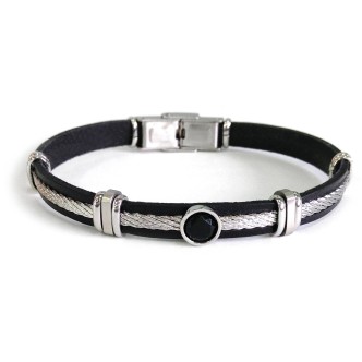 1 - Bracciale Zancan ESB034-NE pelle ed acciaio collezione BE1