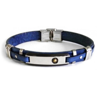 1 - Bracciale Zancan ESB033-BL pelle ed acciaio collezione BE1