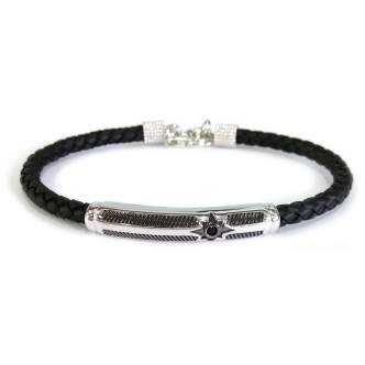 1 - Zancan bracelet ESB039-NE leather and silver BE1 collection