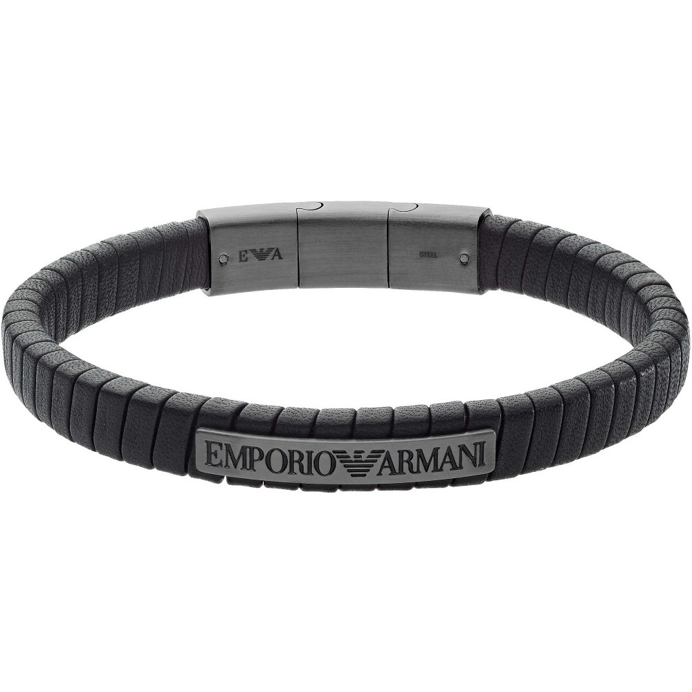 1 - Bracciale Emporio Armani EGS2638060 uomo pelle ed acciaio