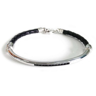 1 - Bracciale Zancan ESB038-NE pelle ed argento collezione BE1