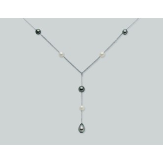 1 - Nimei PCL931 necklace 750/1000 gold with pearls and diamonds