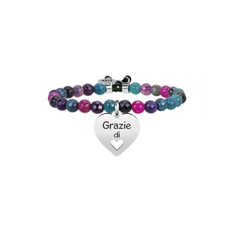 1 - Bracciale Kidult 731332 con Agata multicolore e ciondolo a cuore in acciaio 316L collezione Love