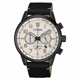 1 - Watch Citizen Chronograph steel man analog leather strap CA4425-10X Military